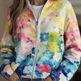 Augusta | Damen Strickjacke mit Aquarell-Blumenmuster im Farbverlauf