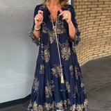 Rose™ – Vintage Lockerer V-Ausschnitt Midi-Kleid