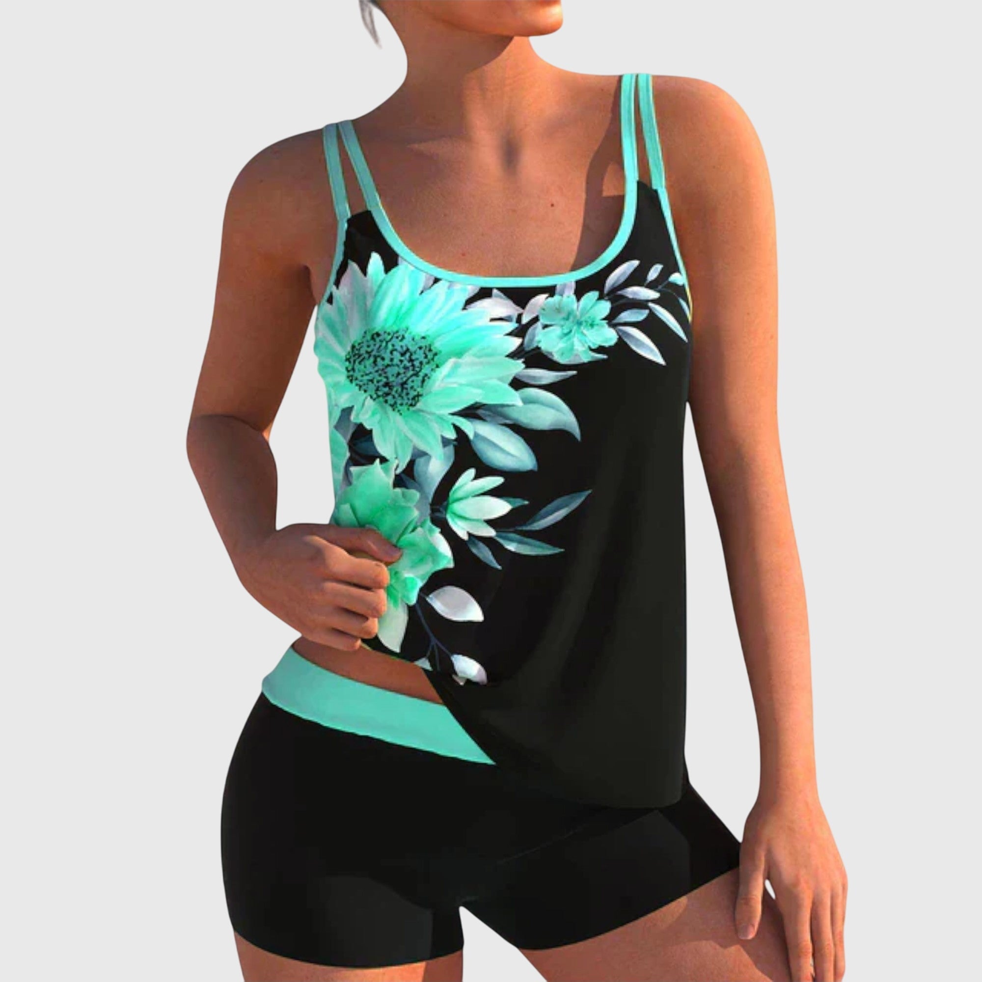 Flor – Blumen-Tankini mit Shorts, flacher Bauch-Effekt