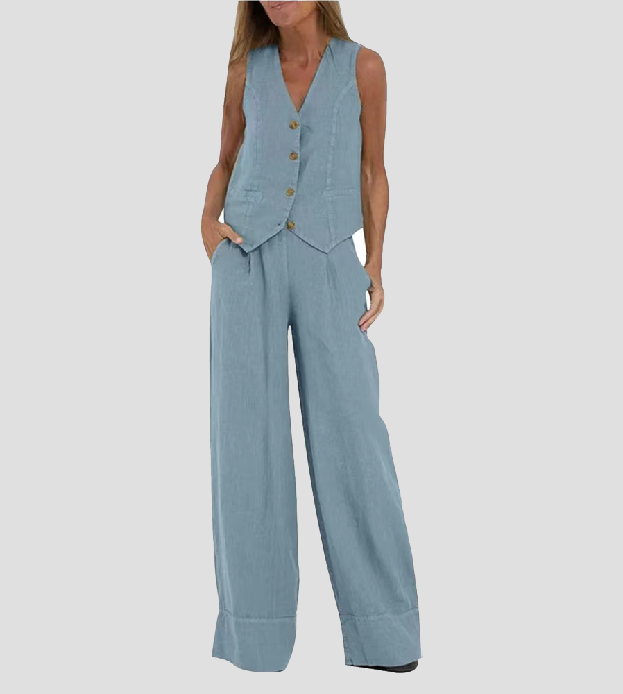 Aira - Geknöpfter Weste & Weite Hose Set