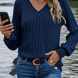 Joan™ - Stilvolles Ripp-V-Ausschnitt Sweatshirt