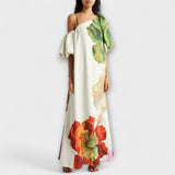 Blumiges Maxikleid mit asymmetrischem Design