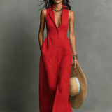 Minimalistisches, kragenloses, einreihiges, ärmelloses Maxi-Hemdkleid für Damen
