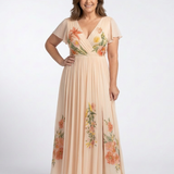 Calista | V-Ausschnitt Kurzarm Falten Maxi Kleid