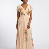 Calista | V-Ausschnitt Kurzarm Falten Maxi Kleid