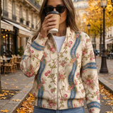 Eulalia | Damen Rippstrickjacke mit Kletterrosenmuster und Taschen