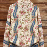 Eulalia | Damen Rippstrickjacke mit Kletterrosenmuster und Taschen