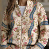 Eulalia | Damen Rippstrickjacke mit Kletterrosenmuster und Taschen