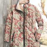 Damen Vintage Blumenmuster Druck Casual Steppjacke