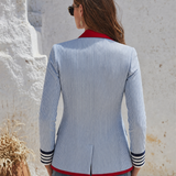 Gestreifter Damen-Blazer mit langen Ärmeln, Taschen und Knöpfen