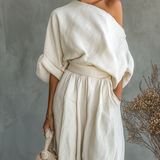 Lisa | Gemütliches Off-Shoulder-Top mit tapered Hosen Ensemble