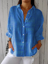 Feline | Azur Streifen Bluse
