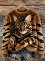 Gemütlicher Plüsch-Sweatshirt mit einem Tiger- und Tabby-Kätzchen-Design