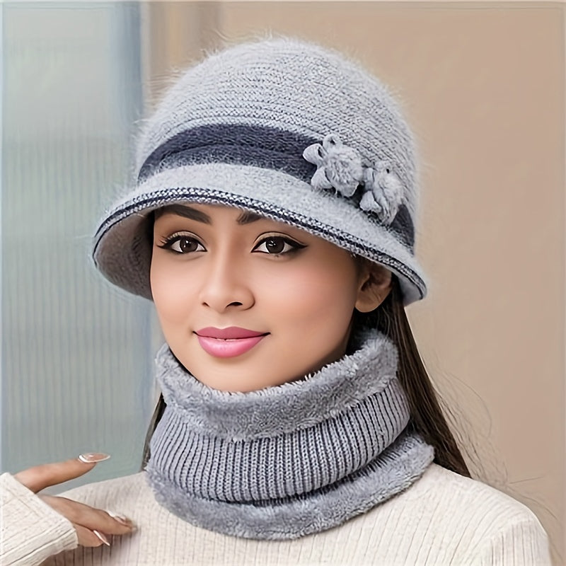 Gestricktes Winterset für Damen mit Mütze, Schal und Handschuhen
