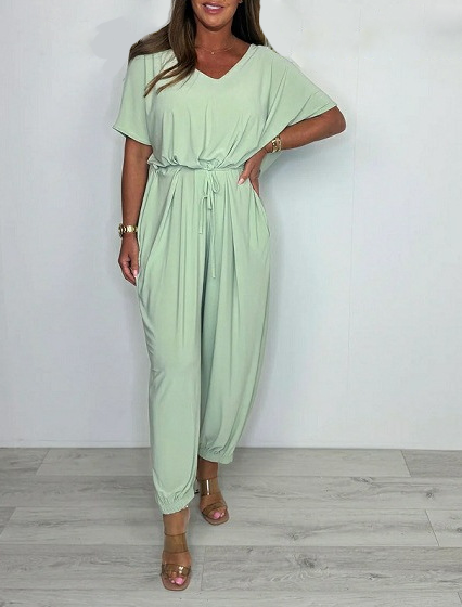 Mary | Damen Jumpsuit mit Wickelausschnitt und Bindegürtel