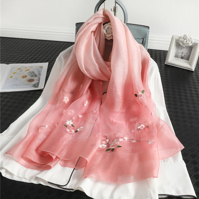 Damen Schal mit gesticktem Blumenmotiv