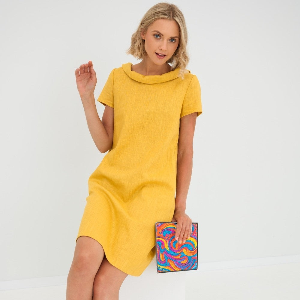 Fenna | Damen Mini Kleid mit kurzen Ärmeln und Taschen