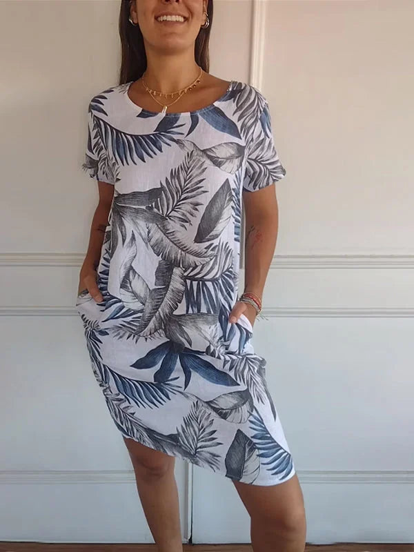 Bedrucktes Sommerkleid für Damen mit Taschen