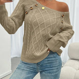 Lina - Langärmeliger Pullover Mit Zopfmuster, Lässiger Pullover Mit Rundhalsausschnitt