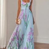 Nina - Damen Langes Floral Faltenkleid