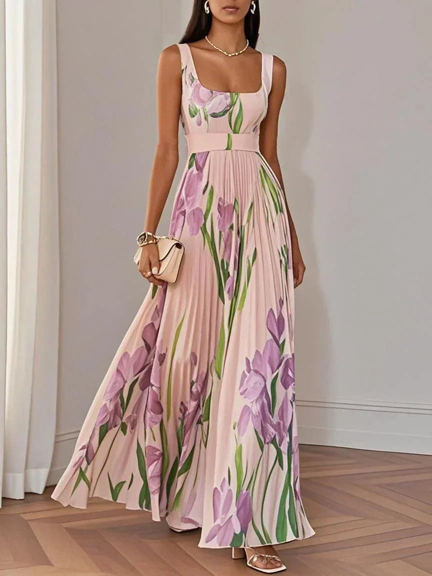 Nina - Damen Langes Floral Faltenkleid