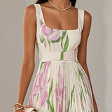 Nina - Damen Langes Floral Faltenkleid