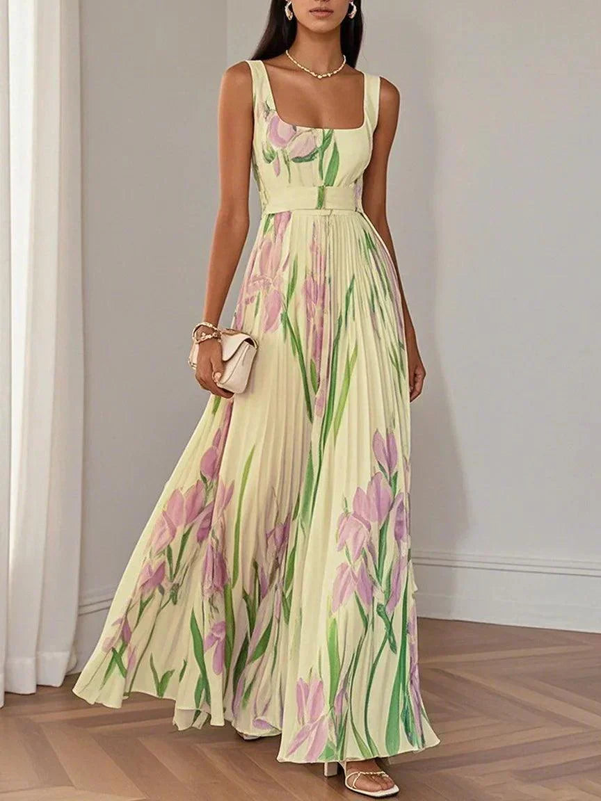 Nina - Damen Langes Floral Faltenkleid