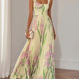 Nina - Damen Langes Floral Faltenkleid