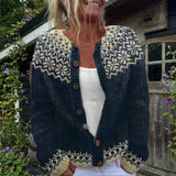 Gisela | Donkerblauwe Trui met Sneeuwsterpatroon