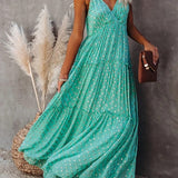 Evi™ Grüne Maxi Kleid Mit V-Ausschnitt Und Sommerlichem Ibiza-Muster