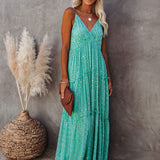Evi™ Grüne Maxi Kleid Mit V-Ausschnitt Und Sommerlichem Ibiza-Muster