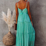 Evi™ Grüne Maxi Kleid Mit V-Ausschnitt Und Sommerlichem Ibiza-Muster