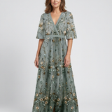 Evadne | Bedrucktes Maxikleid mit V-Ausschnitt