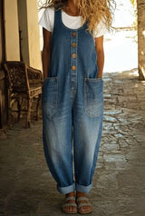 Jasmijn | Damen Ärmelloser Overall mit Knöpfen und Taschen