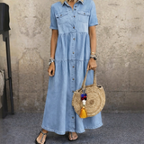Elizabeth | Damen Maxikleid mit kurzen Ärmeln und Taschen