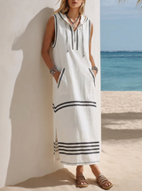 Gestreiftes Ärmelloses Kapuzen-Maxikleid - Ideal für Segelausflüge