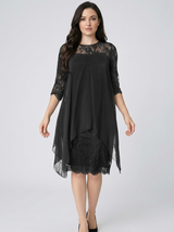 Frauen Rundhals Besticktes Patchwork Kleid
