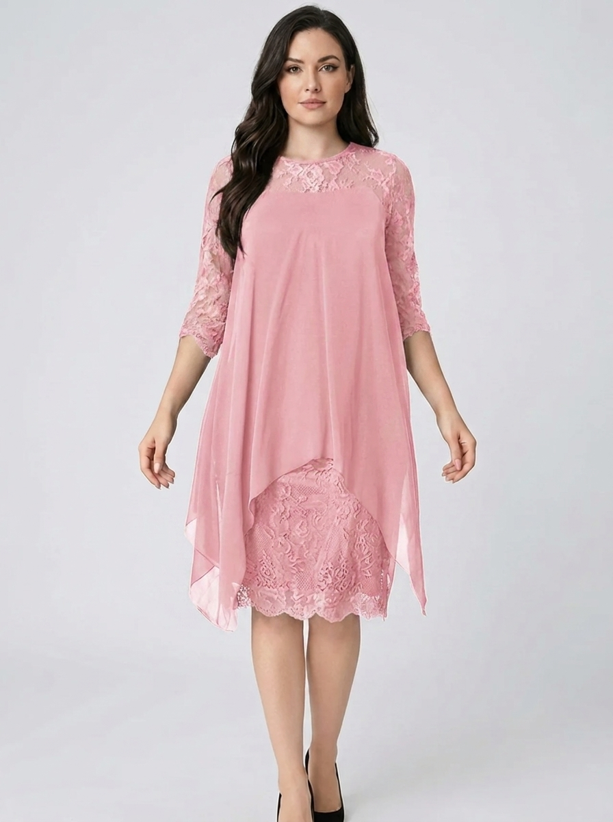 Frauen Rundhals Besticktes Patchwork Kleid