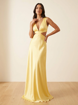 Rosalyn - V-Ausschnitt Satin Schleifen Rückenfreies Maxikleid