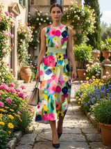 Carmina | Ärmelloses Midi-Kleid mit Aquarell-Blumendesign