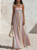 Damen ärmelloses Maxikleid mit eckigem Ausschnitt und Streifen