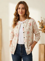 Rosa Rosenblüten Druck | Knopf-Cardigan