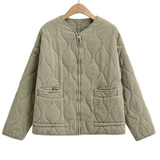 Damen Cropped Steppjacke mit Taschen und Bindegürtel