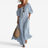 Inoni | Damen Off-Shoulder Gestreiftes Maxikleid