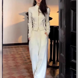 Weißes Zip-Up Set mit weitem Bein und Stehkragen