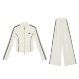 Weißes Zip-Up Set mit weitem Bein und Stehkragen