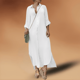 Maya | Damen Langarm-Maxikleid mit Seitenschlitz