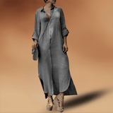 Maya | Damen Langarm-Maxikleid mit Seitenschlitz