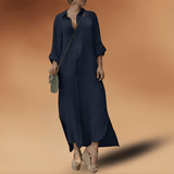 Maya | Damen Langarm-Maxikleid mit Seitenschlitz