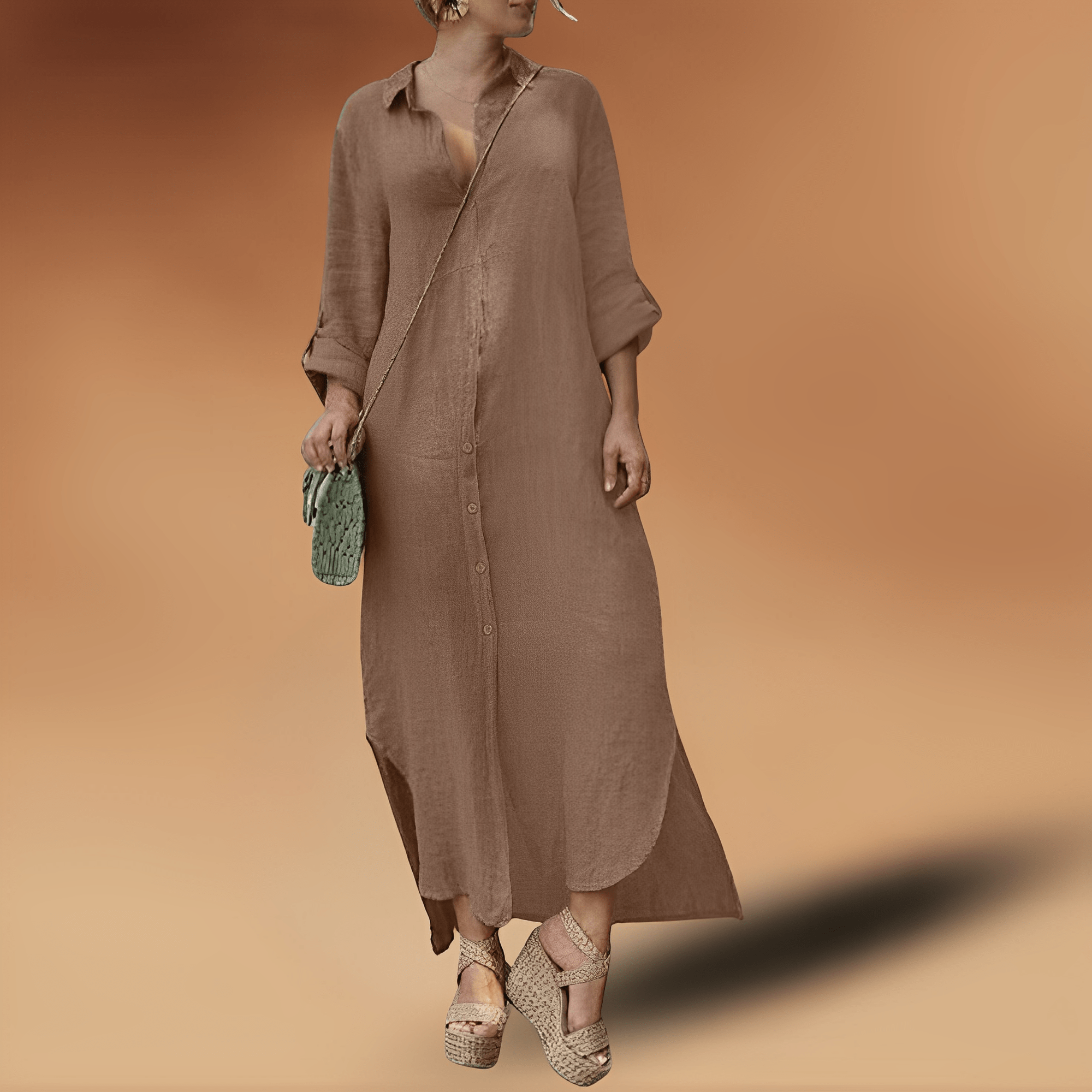 Maya | Damen Langarm-Maxikleid mit Seitenschlitz